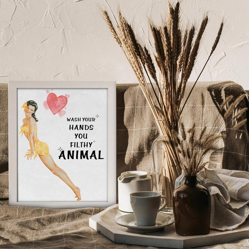 Posterizer 1 pcs-Pin-up Style decor-wash your hands-Inspirational Women's Art-Comedy Art-Bathroom, restroom Decor- UNFRAMED Wall Art...